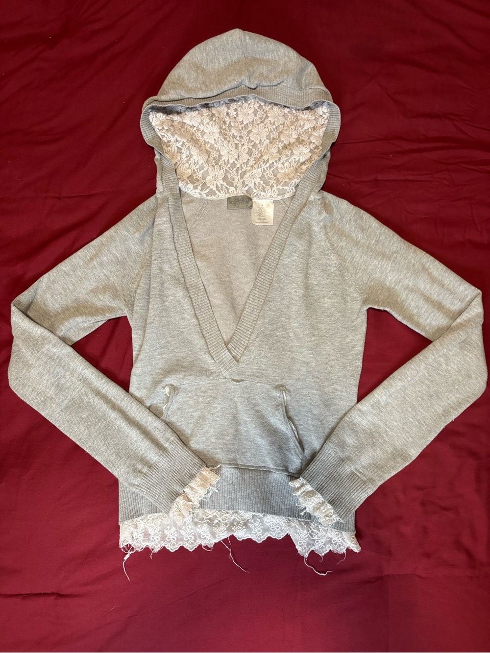 grey lace trim hoodie y2k (brand Daytrip)